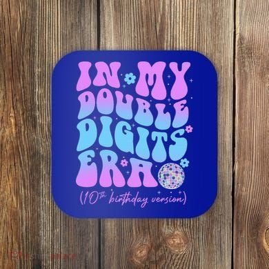 Groovy Retro In My Double Digits Era 10th Birthday Version Coaster