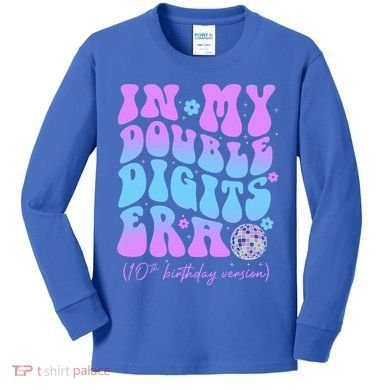 Groovy Retro In My Double Digits Era 10th Birthday Version Kids Long Sleeve Shirt