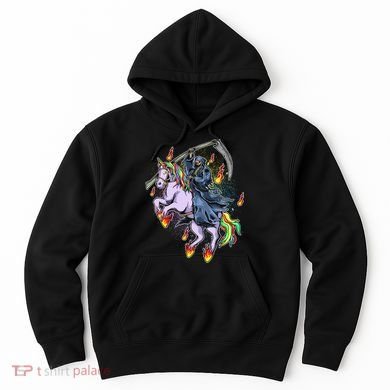 Grim Reaper Riding Rainbow Unicorn Hoodie
