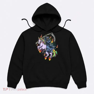 Grim Reaper Riding Rainbow Unicorn Hoodie