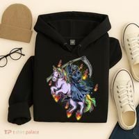 Grim Reaper Riding Rainbow Unicorn Hoodie thumb 4