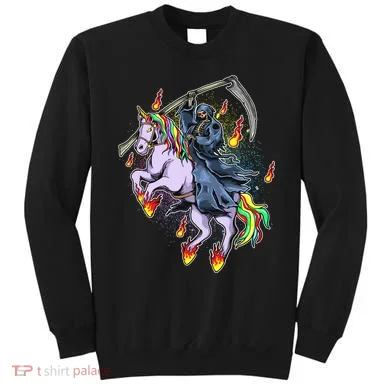 Grim Reaper Riding Rainbow Unicorn Sweatshirt