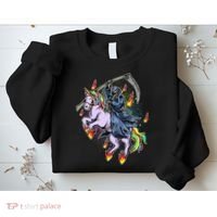 Grim Reaper Riding Rainbow Unicorn Sweatshirt thumb 2