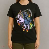 Grim Reaper Riding Rainbow Unicorn T-Shirt thumb 4