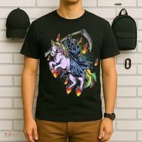 Grim Reaper Riding Rainbow Unicorn T-Shirt thumb 6