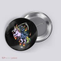 Grim Reaper Riding Rainbow Unicorn Button thumb 0