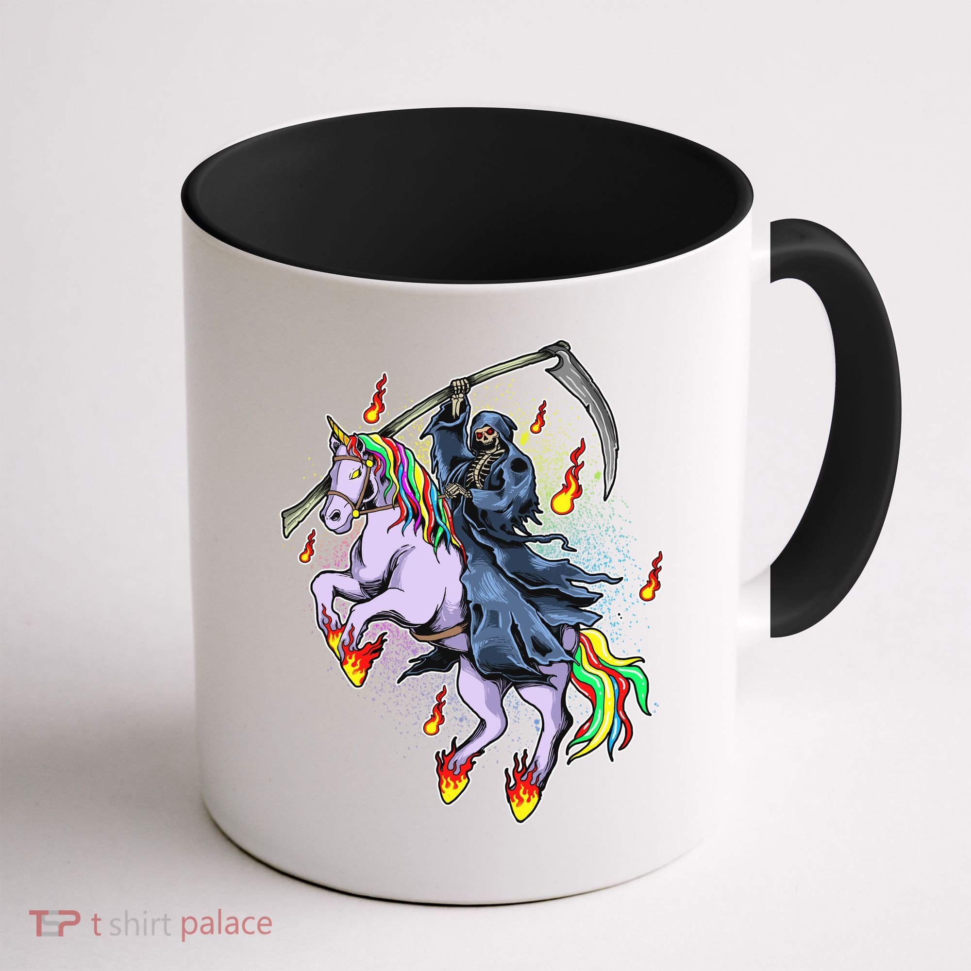 Grim Reaper Riding Rainbow Unicorn Coffee Mug