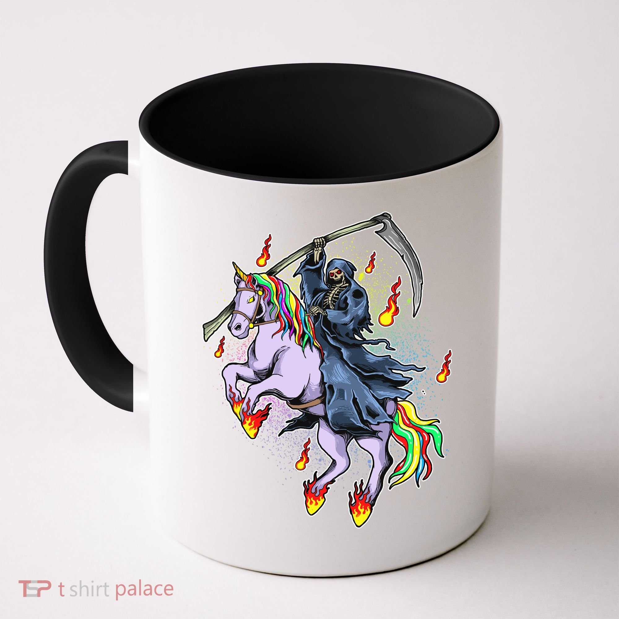 Grim Reaper Riding Rainbow Unicorn Coffee Mug