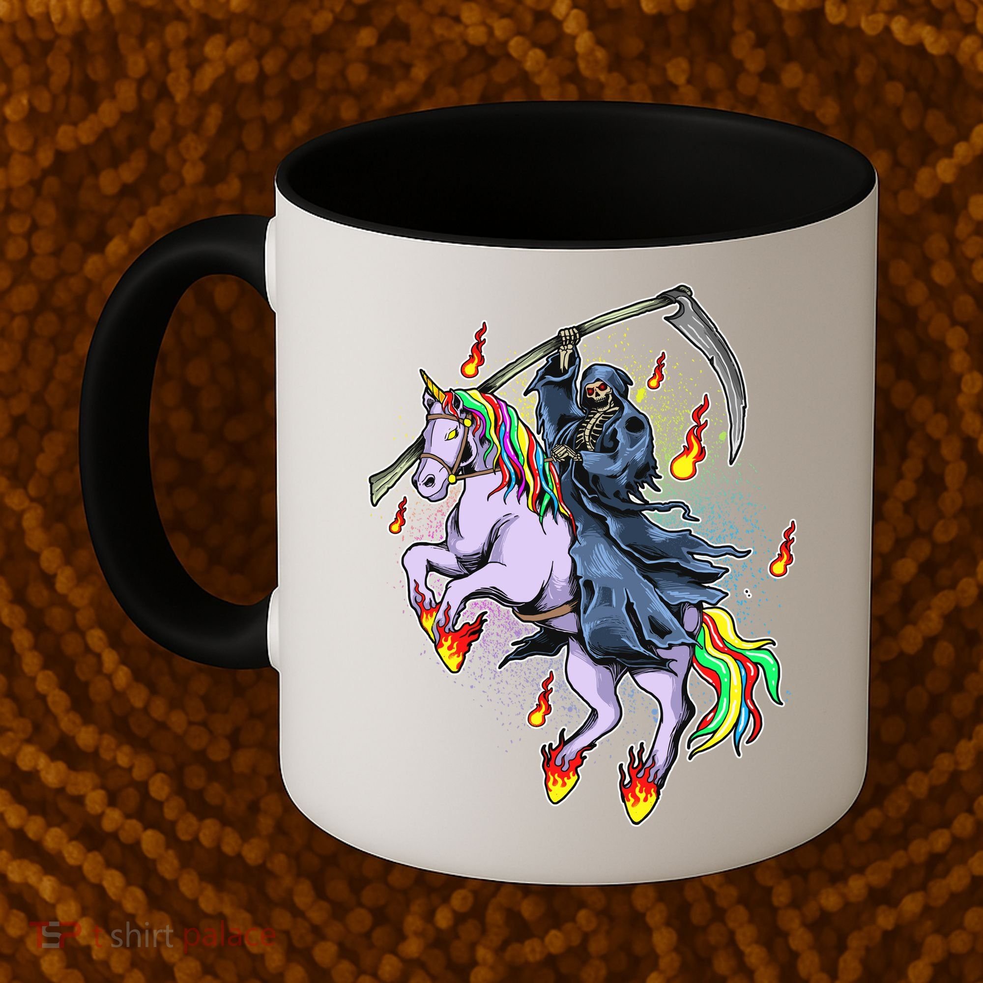 Grim Reaper Riding Rainbow Unicorn Coffee Mug