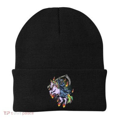 Grim Reaper Riding Rainbow Unicorn Beanie