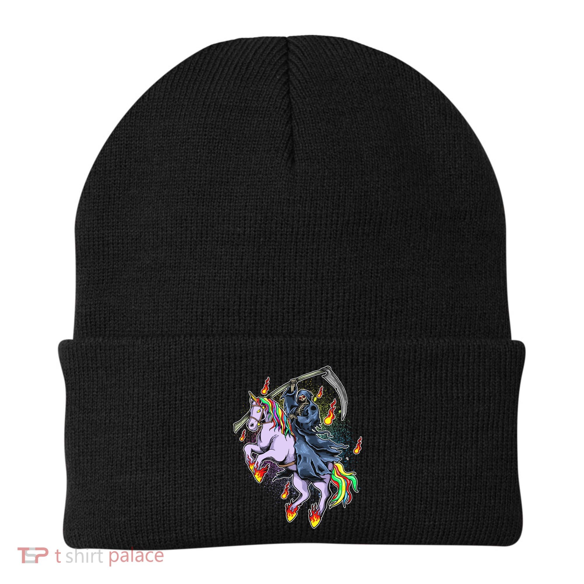 Grim Reaper Riding Rainbow Unicorn Beanie