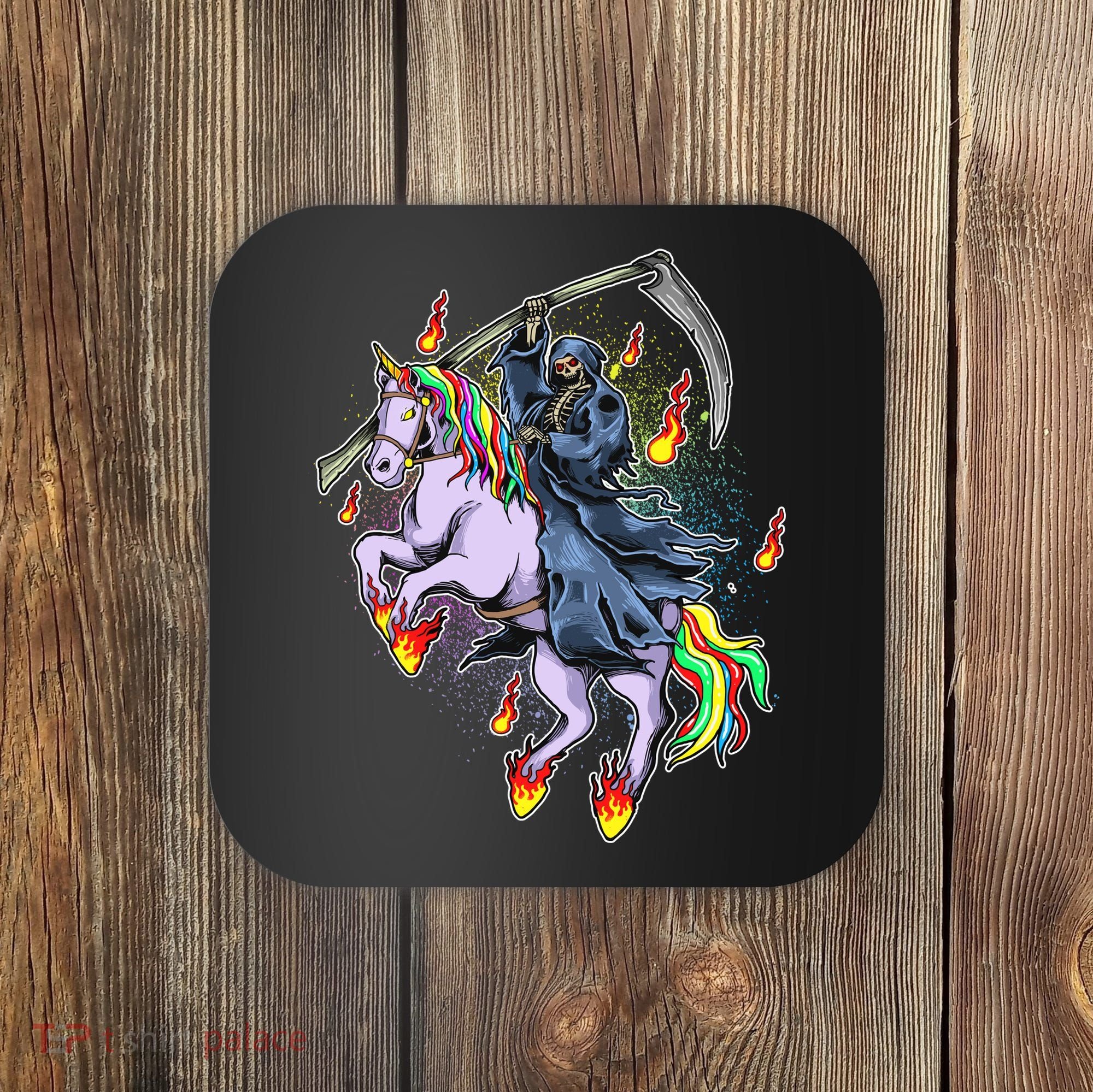 Grim Reaper Riding Rainbow Unicorn Coaster