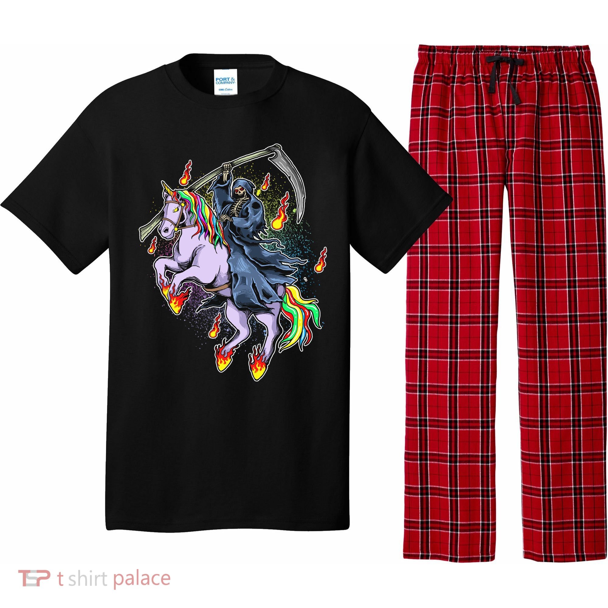 Grim Reaper Riding Rainbow Unicorn Pajama Set