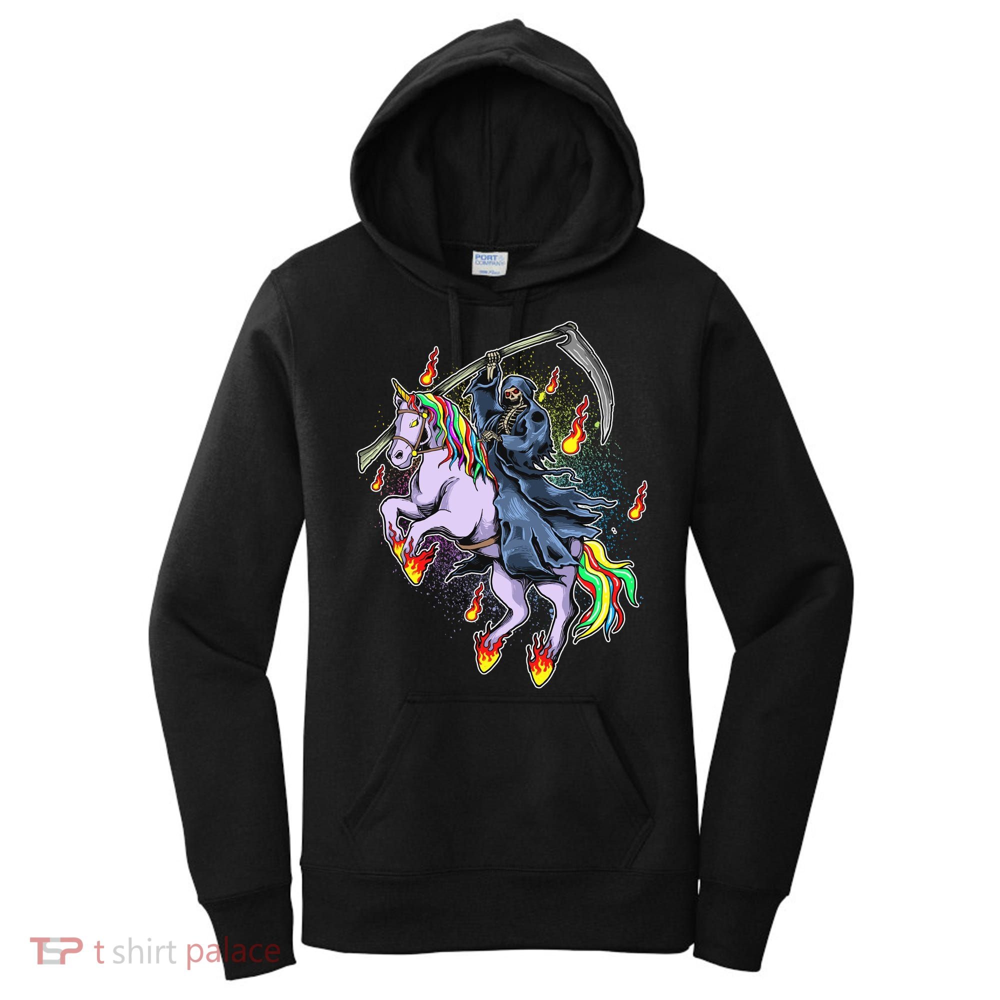 Grim Reaper Riding Rainbow Unicorn Women's Hoodie