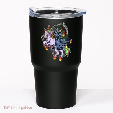 Grim Reaper Riding Rainbow Unicorn Tumbler