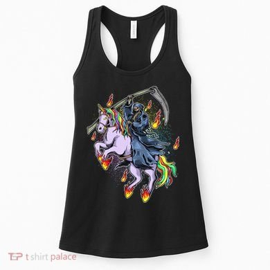 Grim Reaper Riding Rainbow Unicorn Women's Tank Top