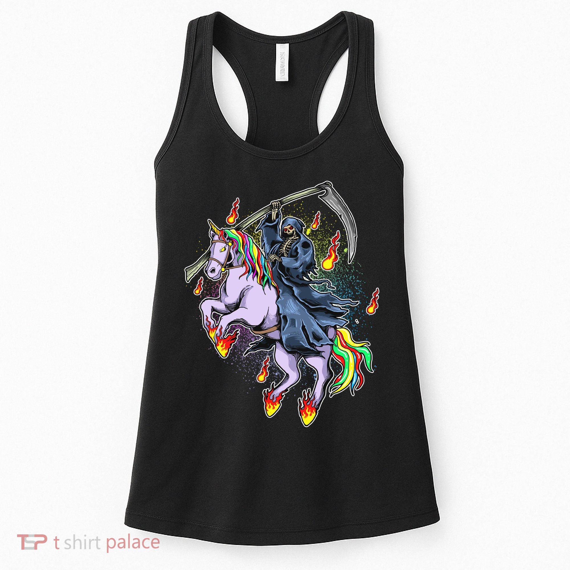 Grim Reaper Riding Rainbow Unicorn Women's Tank Top