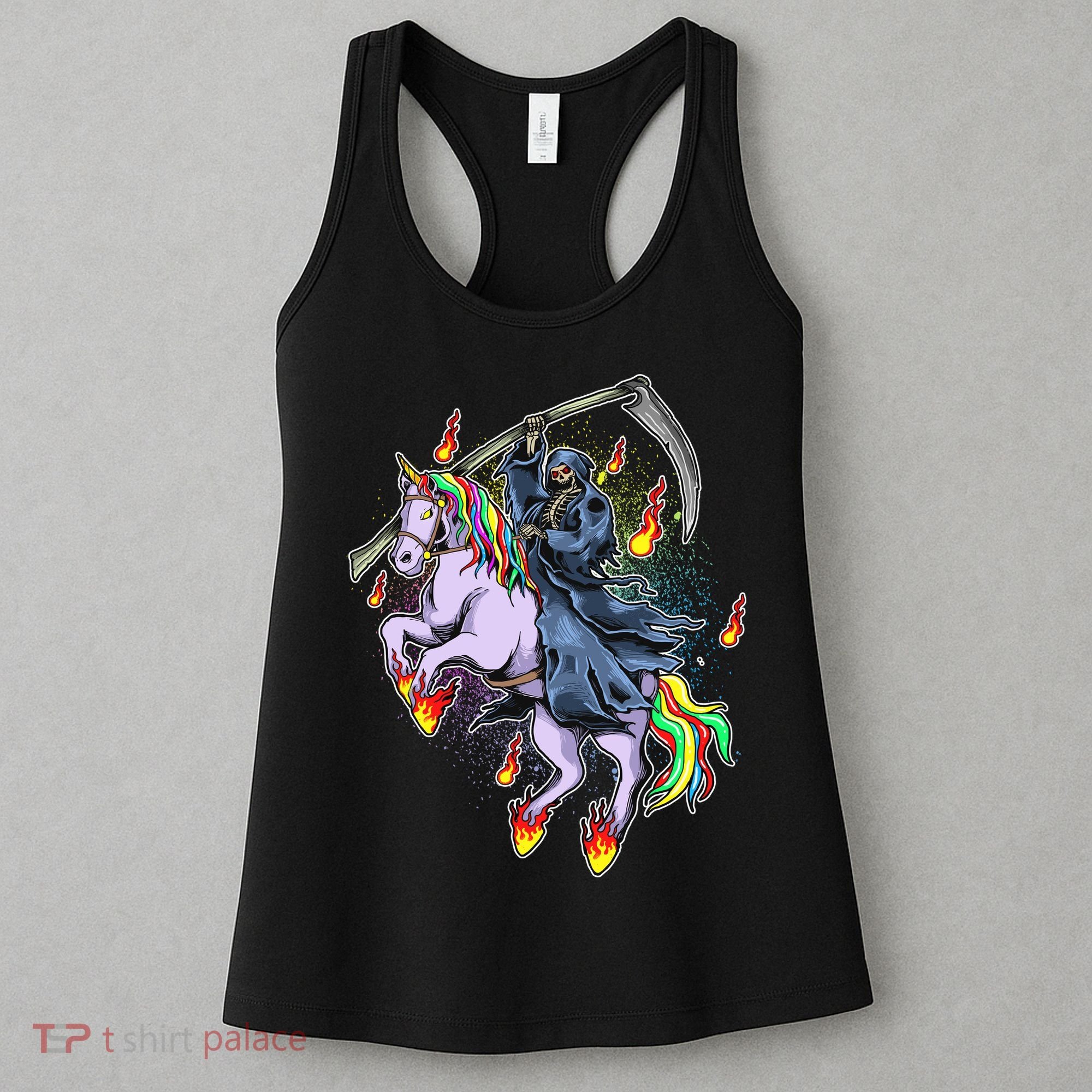 Grim Reaper Riding Rainbow Unicorn Women's Tank Top