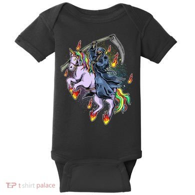 Grim Reaper Riding Rainbow Unicorn Baby Bodysuit