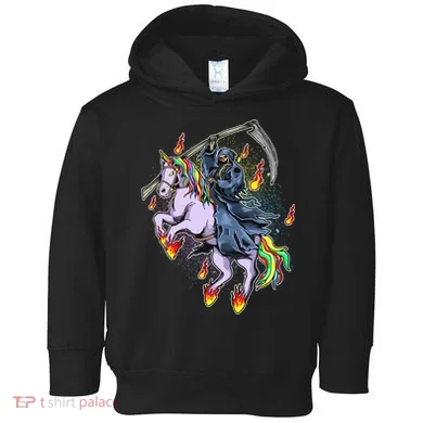 Grim Reaper Riding Rainbow Unicorn Toddler Hoodie