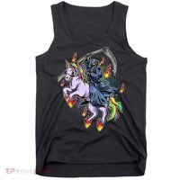 Grim Reaper Riding Rainbow Unicorn Tank Top thumb 0