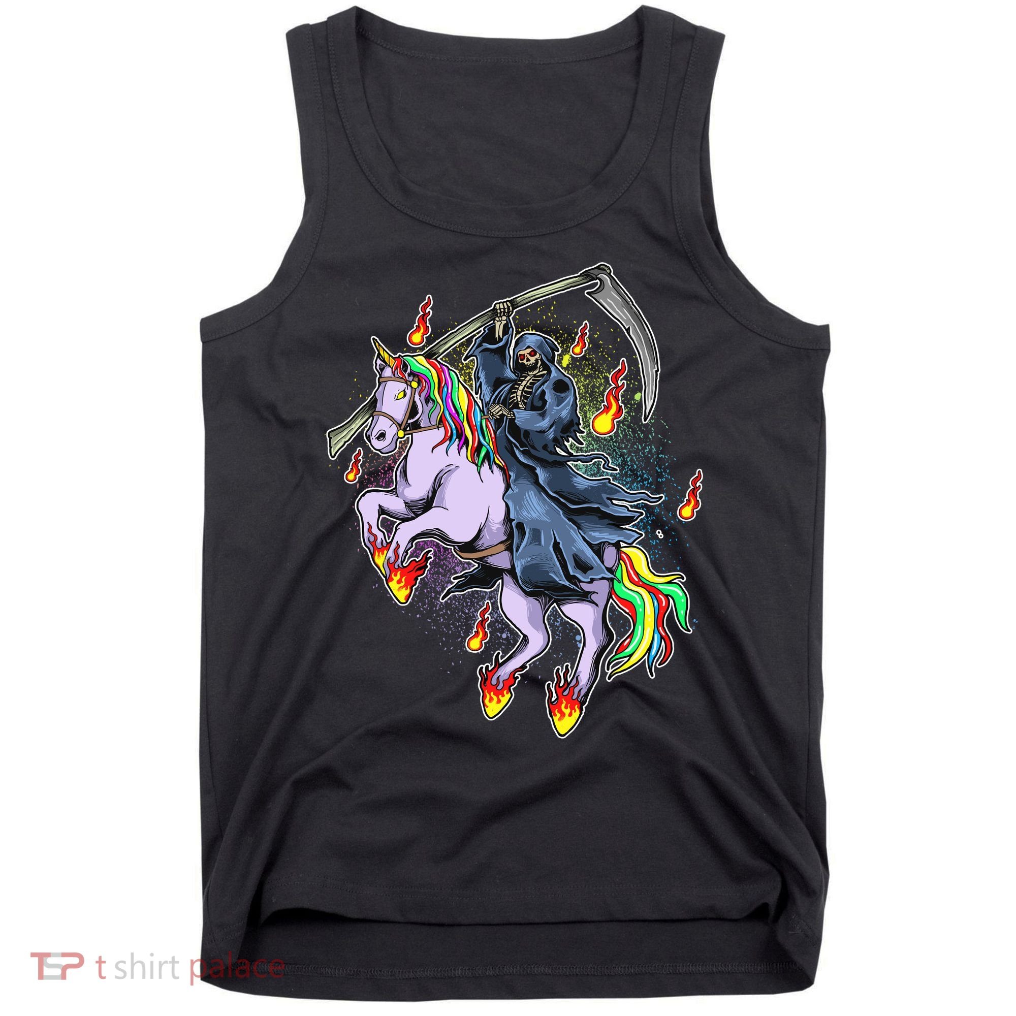 Grim Reaper Riding Rainbow Unicorn Tank Top