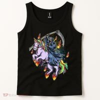 Grim Reaper Riding Rainbow Unicorn Tank Top thumb 2