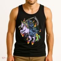 Grim Reaper Riding Rainbow Unicorn Tank Top thumb 3