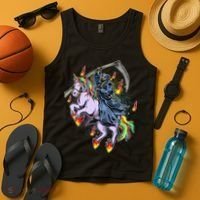 Grim Reaper Riding Rainbow Unicorn Tank Top thumb 4