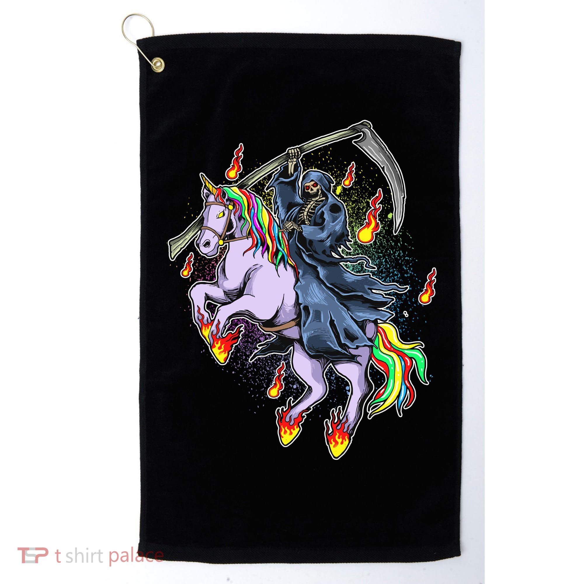 Grim Reaper Riding Rainbow Unicorn Golf Towel