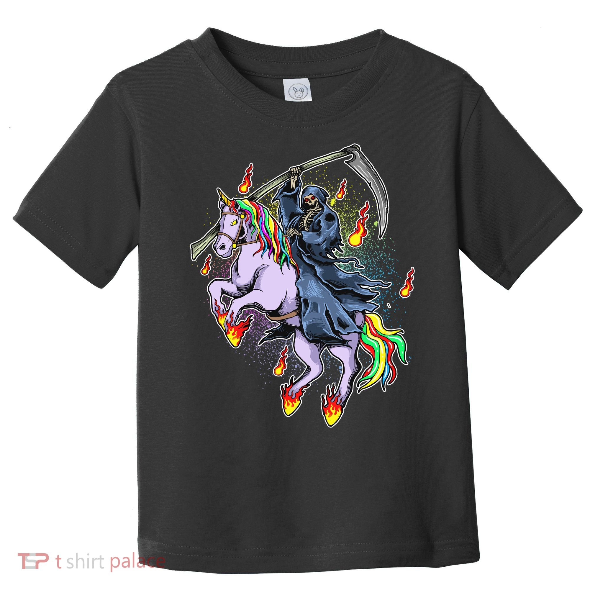 Grim Reaper Riding Rainbow Unicorn Toddler T-Shirt