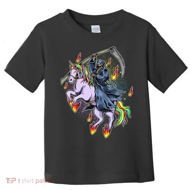 Grim Reaper Riding Rainbow Unicorn Toddler T-Shirt
