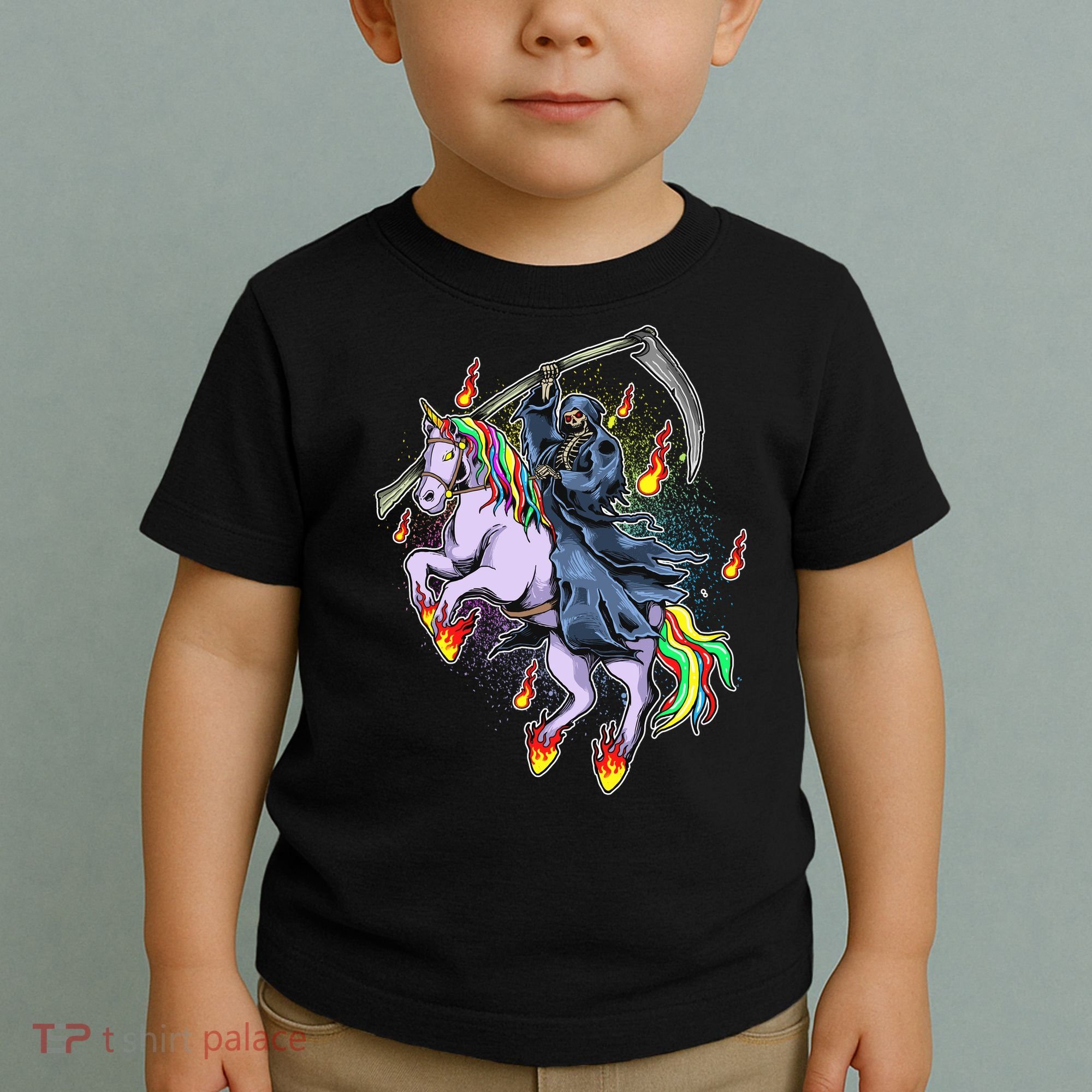 Grim Reaper Riding Rainbow Unicorn Toddler T-Shirt