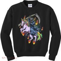 Grim Reaper Riding Rainbow Unicorn Kids Sweatshirt thumb 0