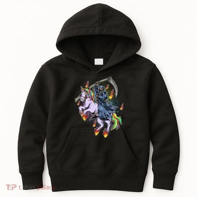 Grim Reaper Riding Rainbow Unicorn Kids Hoodie