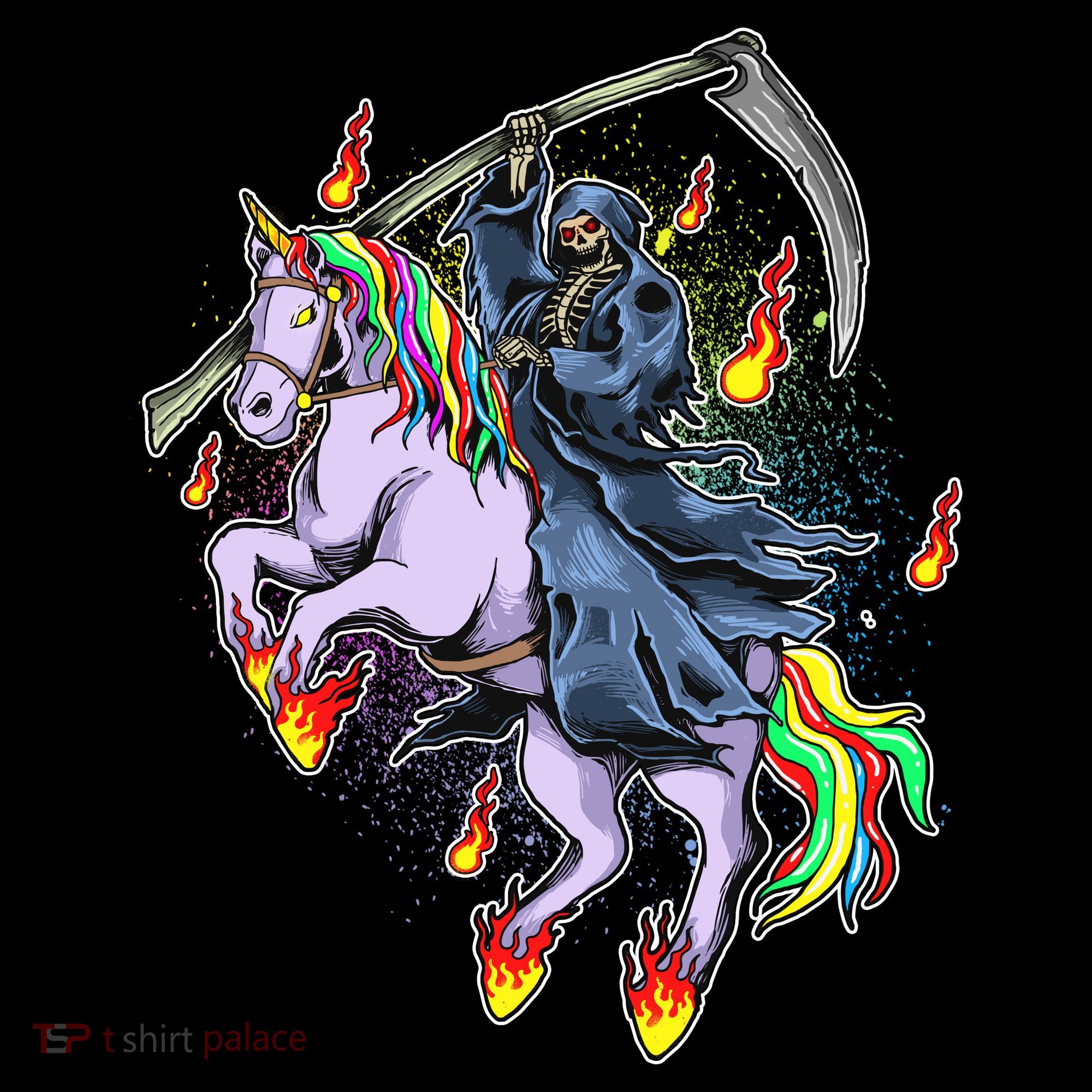 Grim Reaper Riding Rainbow Unicorn Kids Long Sleeve Shirt