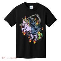 Grim Reaper Riding Rainbow Unicorn Kids T-Shirt thumb 0