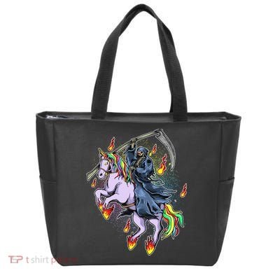 Grim Reaper Riding Rainbow Unicorn Tote Bag