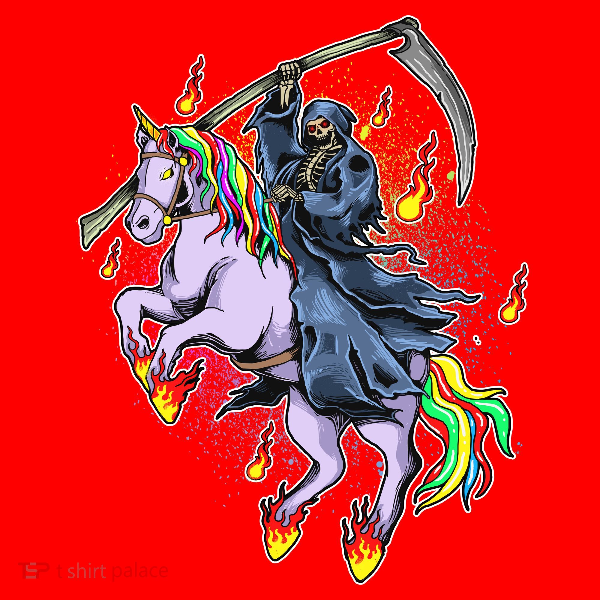 Grim Reaper Riding Rainbow Unicorn Santa Hat