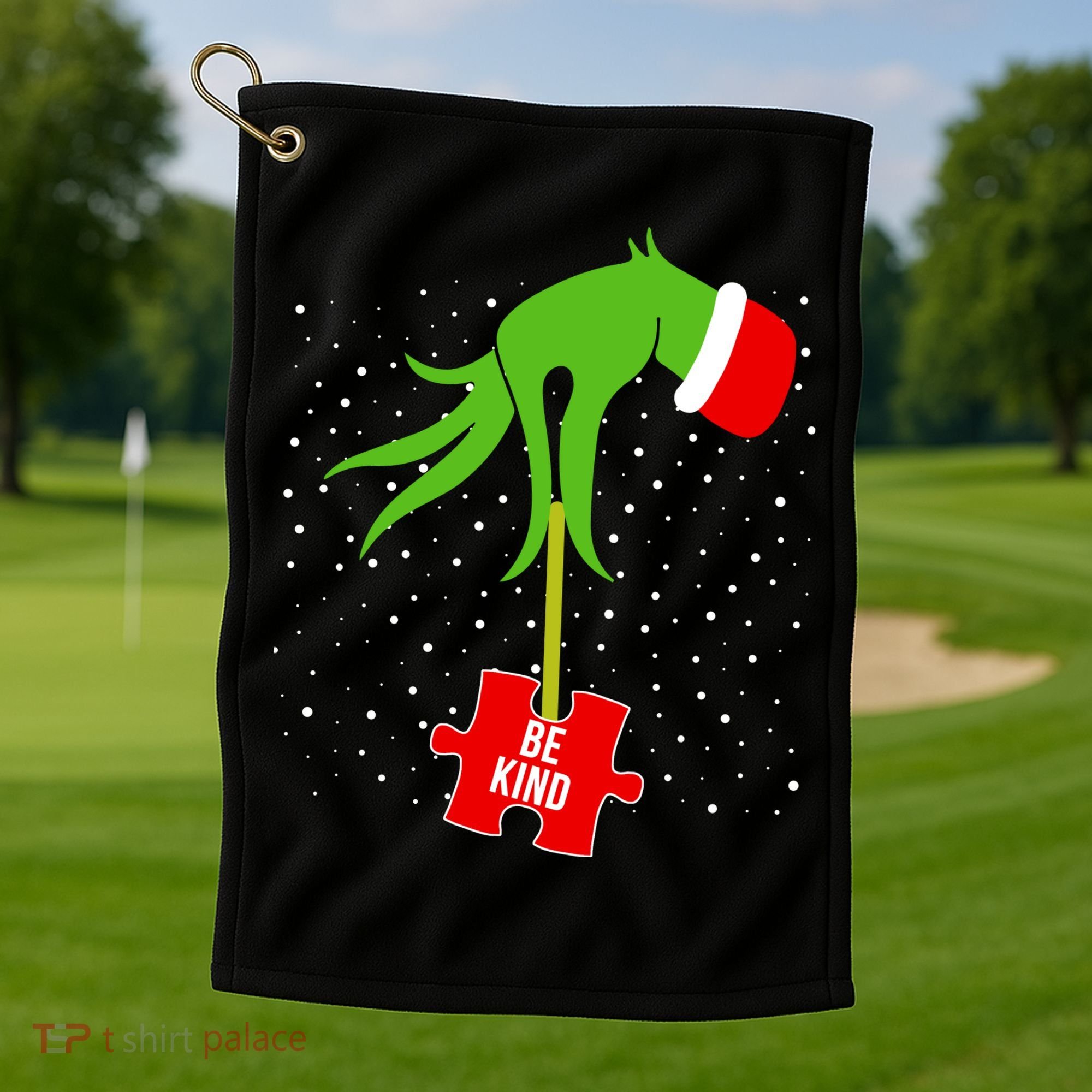 Autism Puzzle Piece Naughty Santa Golf Towel