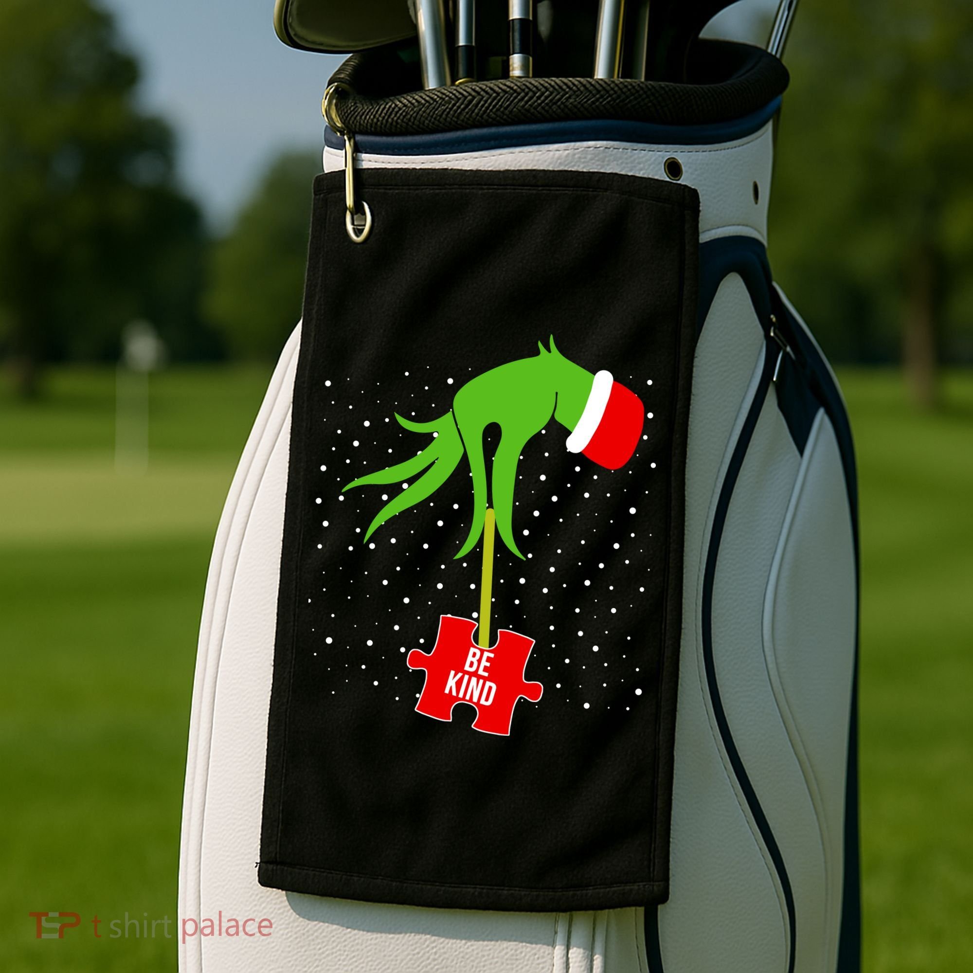 Autism Puzzle Piece Naughty Santa Golf Towel