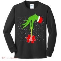 Autism Puzzle Piece Naughty Santa Kids Long Sleeve Shirt thumb 0