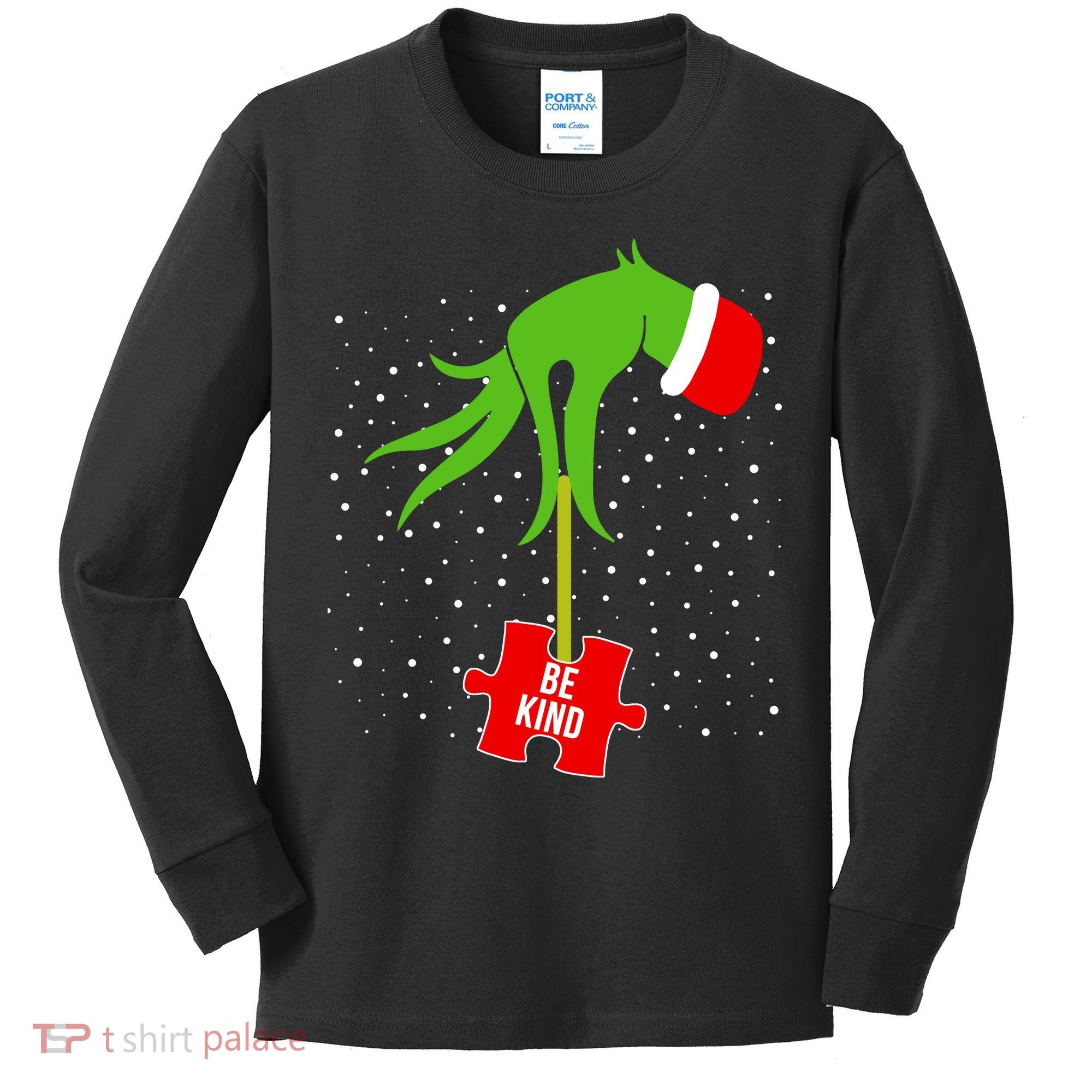 Autism Puzzle Piece Naughty Santa Kids Long Sleeve Shirt