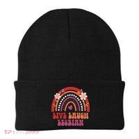 Groovy Retro Live Laugh Lesbian Pride LGBTQ+ Pride Month Beanie thumb 0