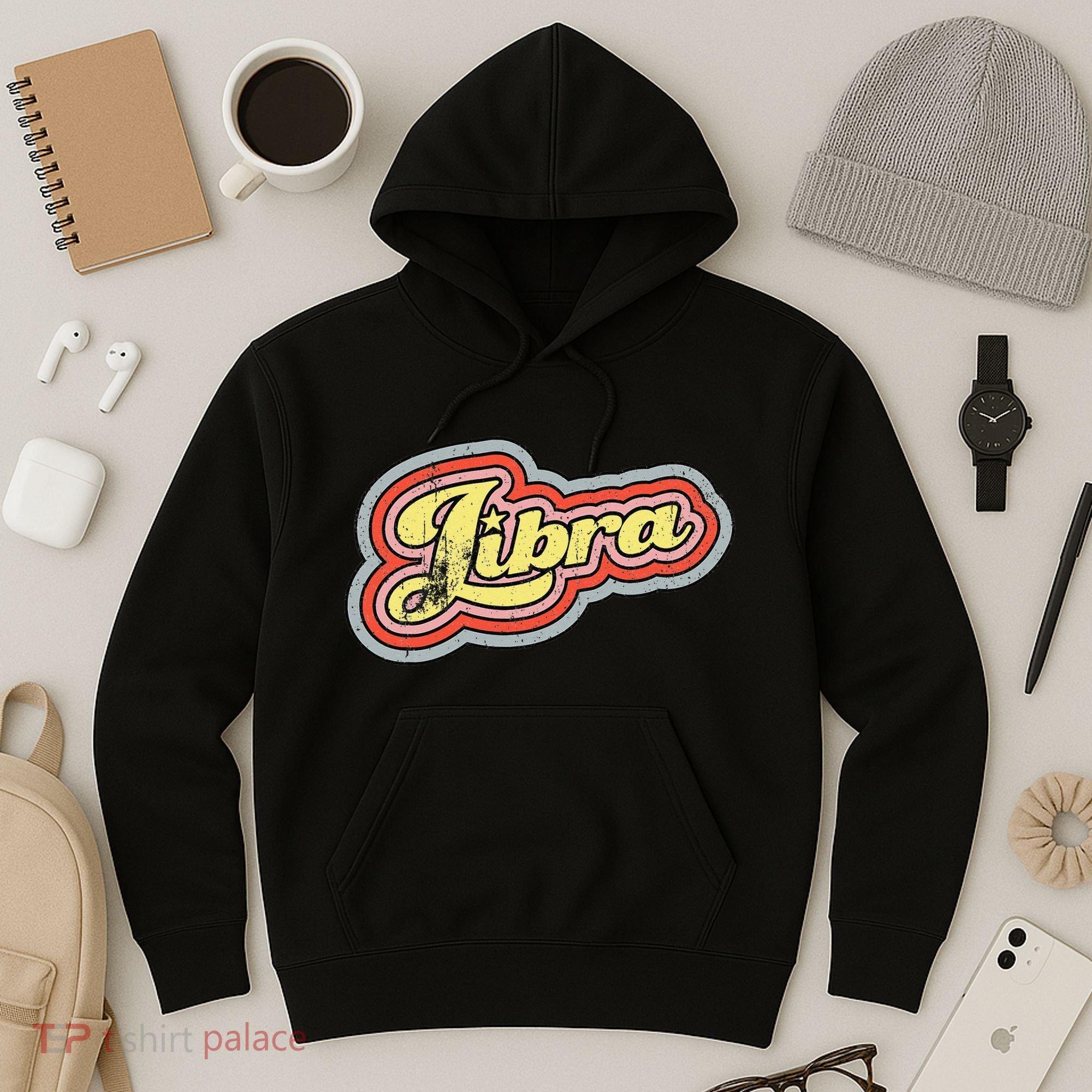 Groovy Retro Libra Zodiac Scales September October Birthday Hoodie