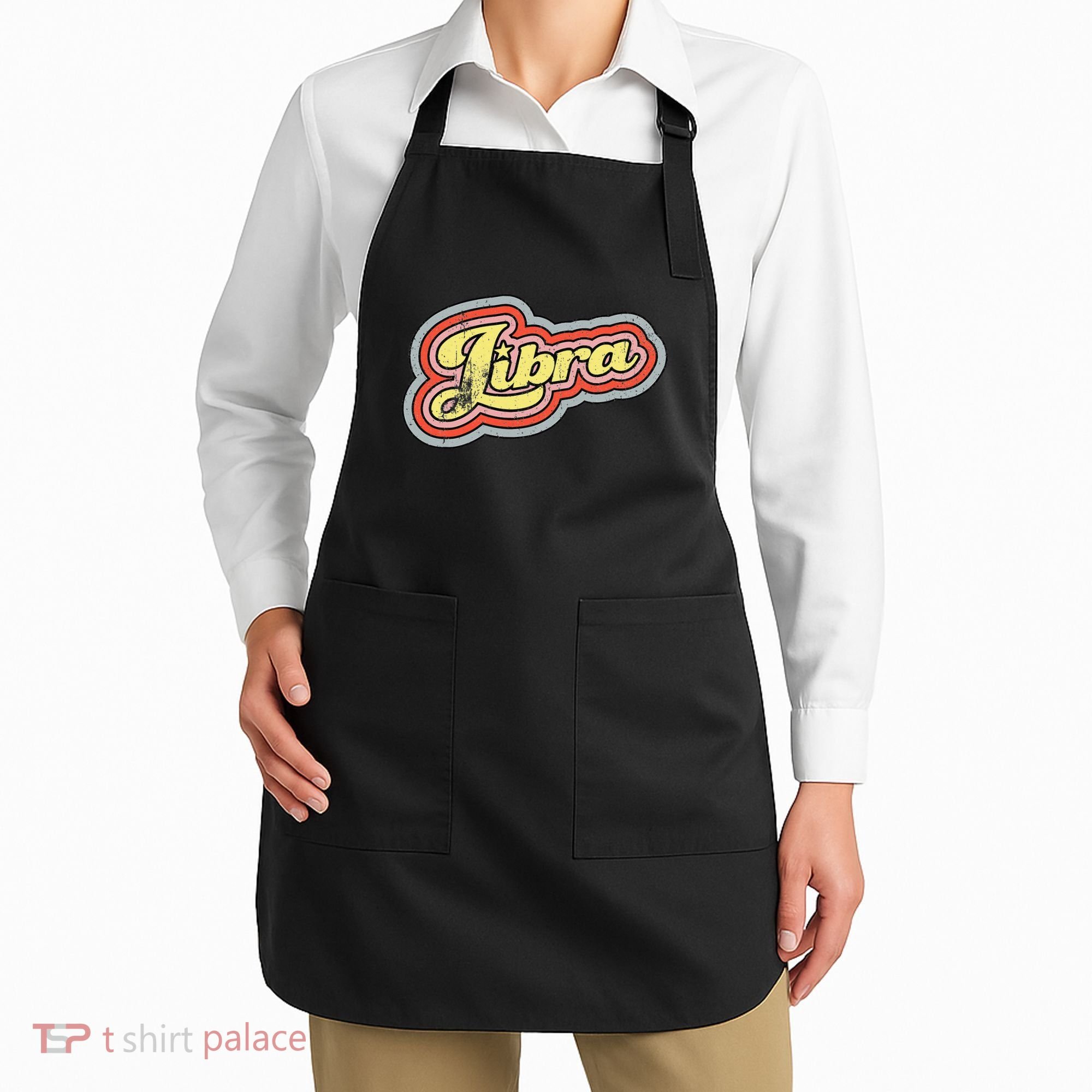 Groovy Retro Libra Zodiac Scales September October Birthday Apron