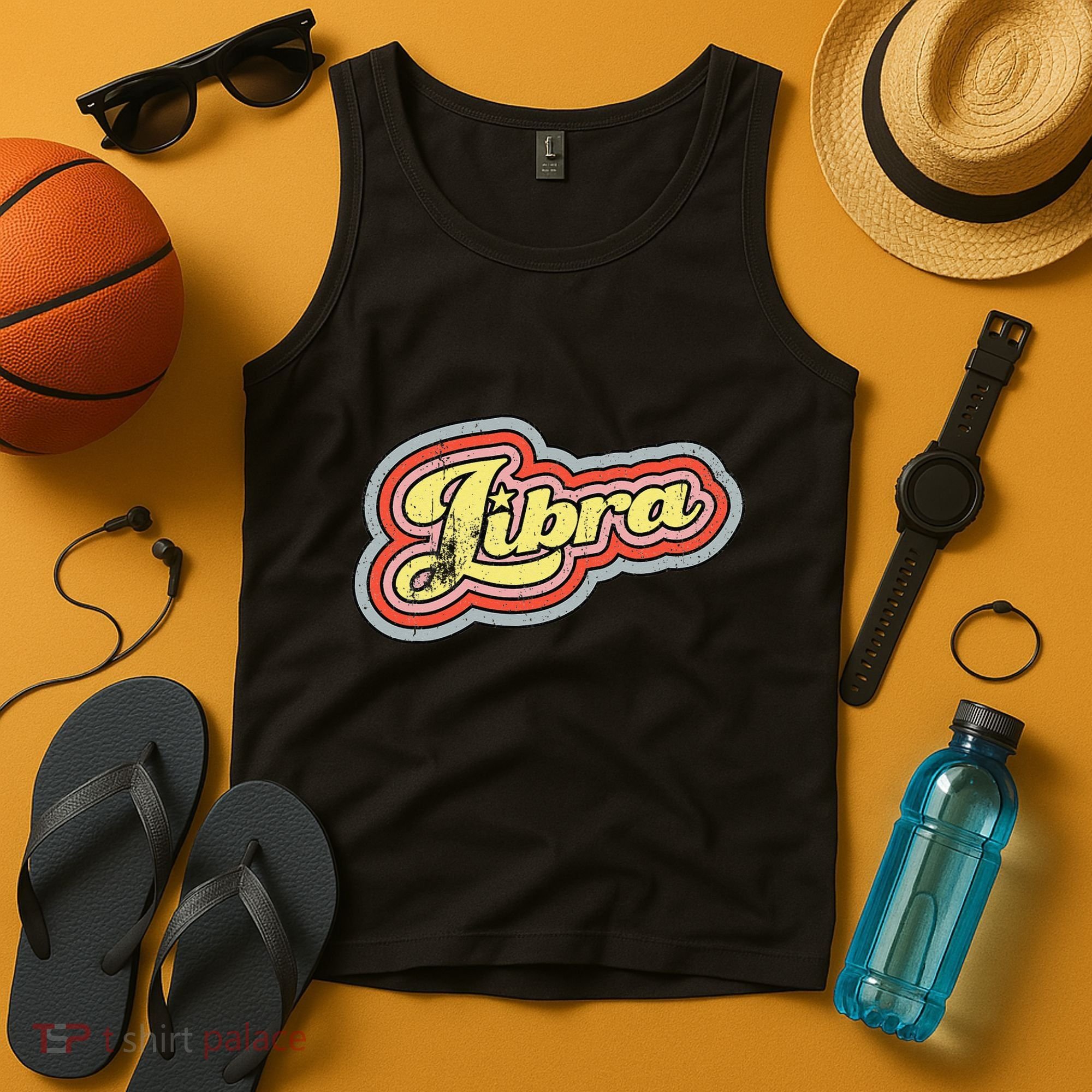 Groovy Retro Libra Zodiac Scales September October Birthday Tank Top