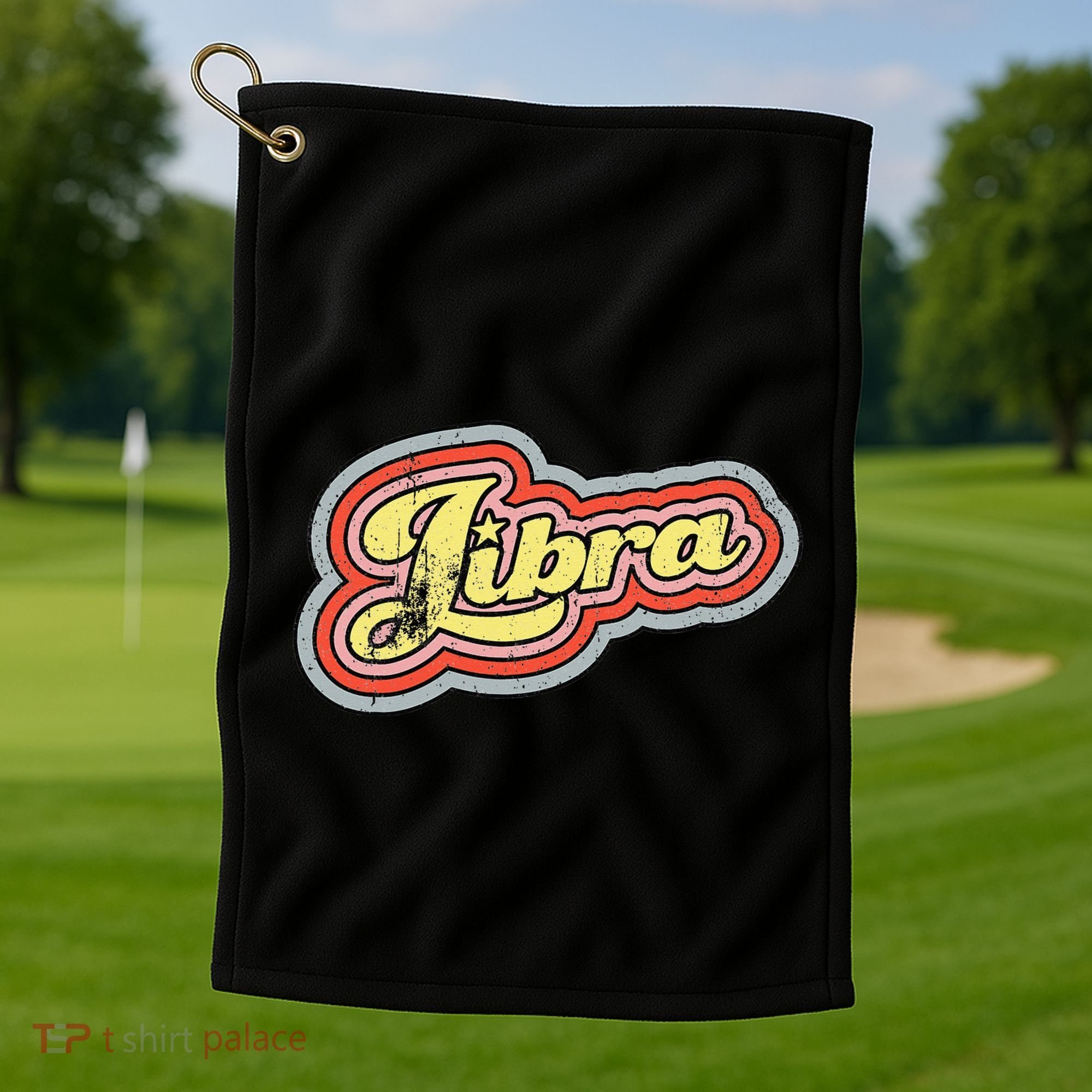 Groovy Retro Libra Zodiac Scales September October Birthday Golf Towel