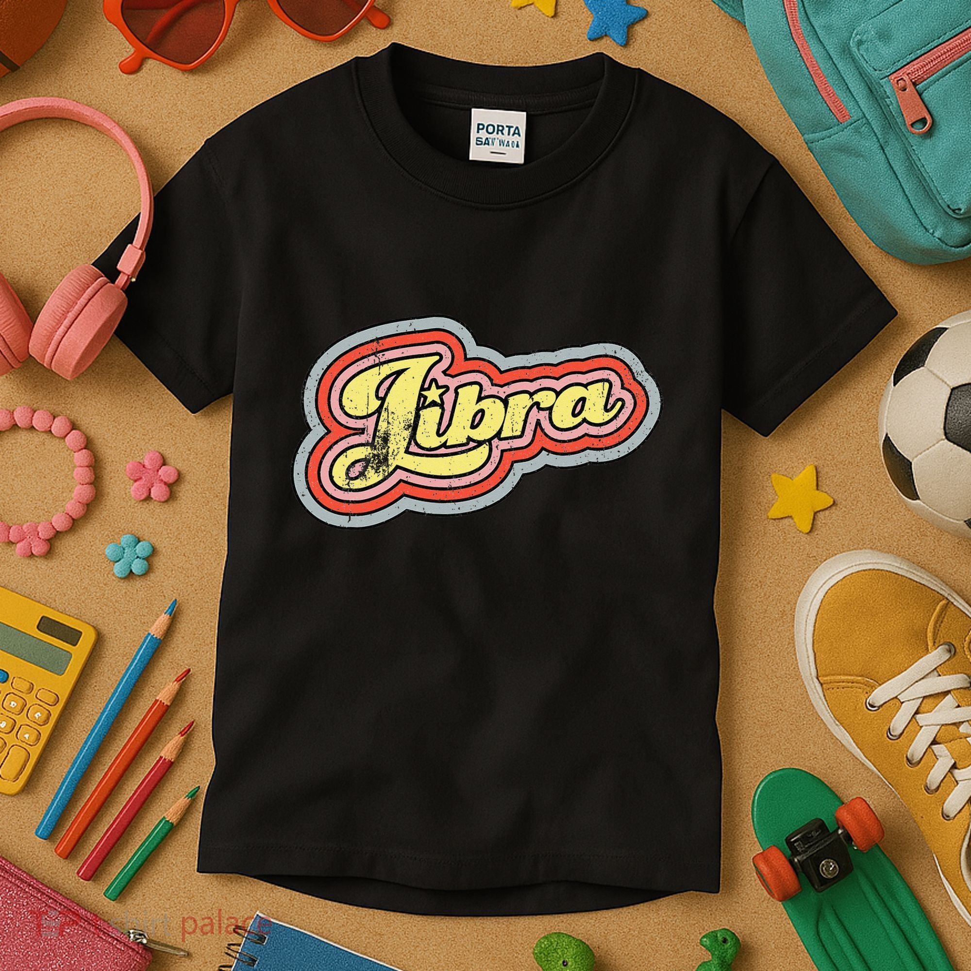 Groovy Retro Libra Zodiac Scales September October Birthday Kids T-Shirt