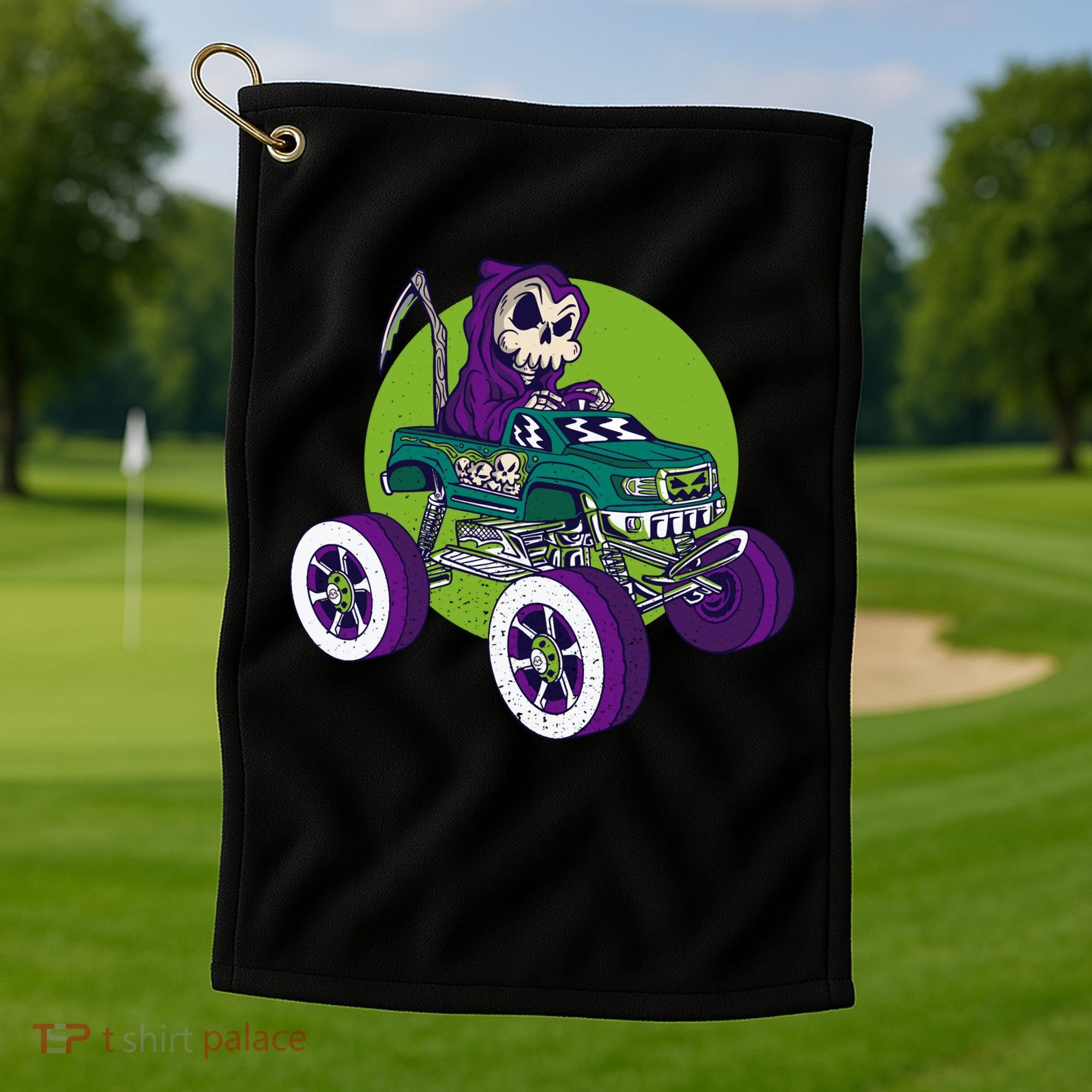Grim Reaper Monster Truck Golf Towel